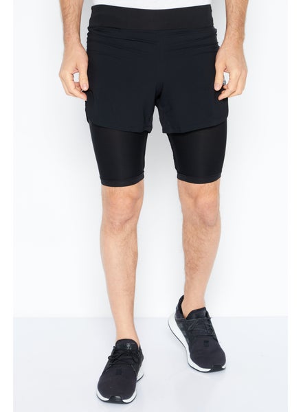 Buy Men Athletic Fit Drawstring Training Shorts, Black in UAE