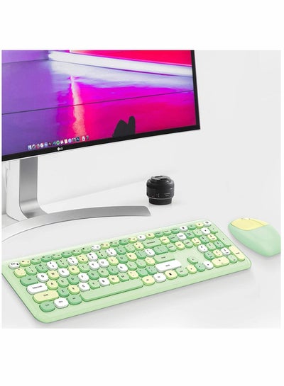 اشتري Wireless Keyboard and Mouse Combo Cute multifunctional 110 Key Typewriter Retro Round Keycaps Compatible with Android Windows PC Tablet Prefer for Home Office Keyboards (Green) في الامارات
