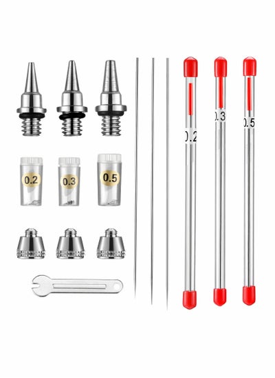 Buy Airbrush Nozzle Needle Nozzle Cap Kit with Wrench, Airbrush Replacement Parts for Spray Gun Sprayer Accessories (0.2 mm, 0.3 mm, 0.5 mm, 10 Pieces) in Saudi Arabia