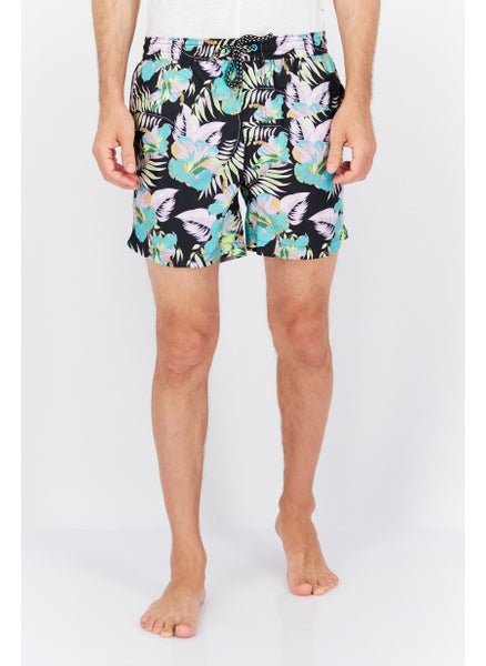 Buy Men Allover Printed Drawstring Board Short, Black Combo in UAE