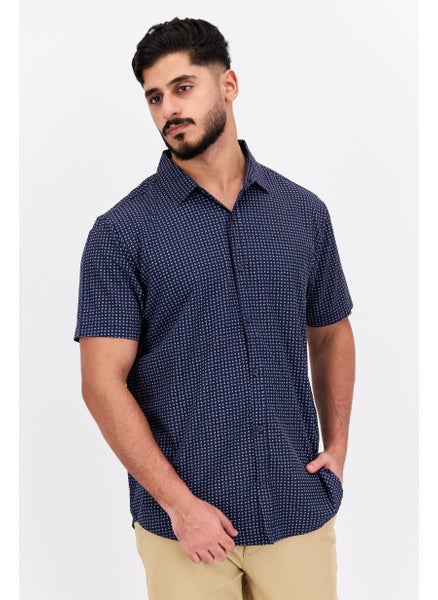 اشتري Men Regular Fit Allover Print Short Sleeves Casual Shirt, Blue في السعودية