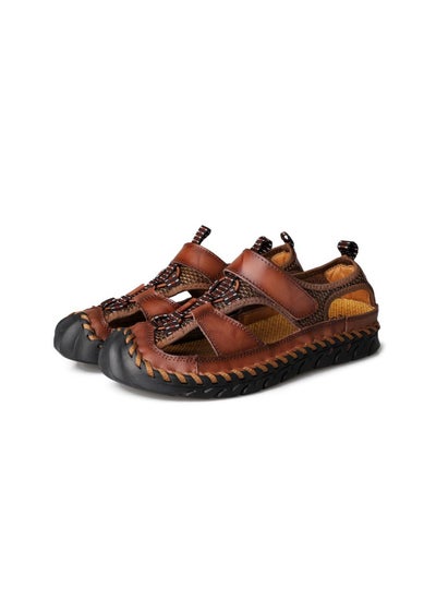 Buy Men Cowhide Sandals Brown in Saudi Arabia