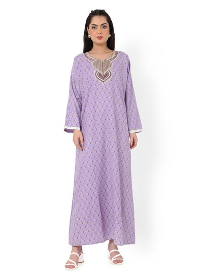 Buy ELEGANT EMBROIDERED AND PRINTED VIOLET COLOUR STYLISH ARABIC KAFTAN JALABIYA DRESS in Saudi Arabia