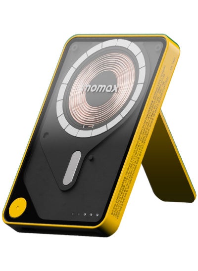 اشتري Momax 1-Power X PRO 5000mAh Magnetic Wireless Power Bank with Stand and Built-in USB-C Cable - Yellow في الامارات