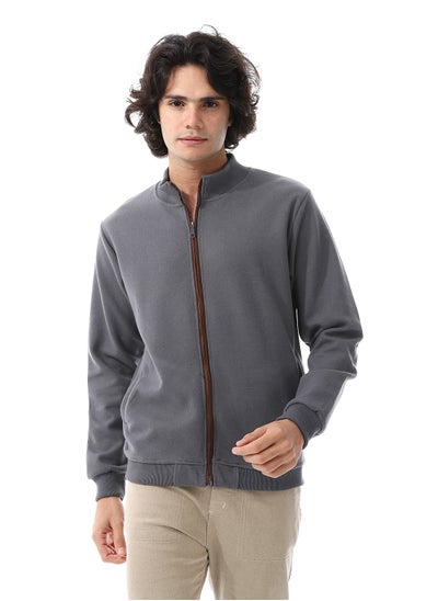 Buy Slash Pockets Plain Zipped Sweatshirt_ Dark Grey in Egypt