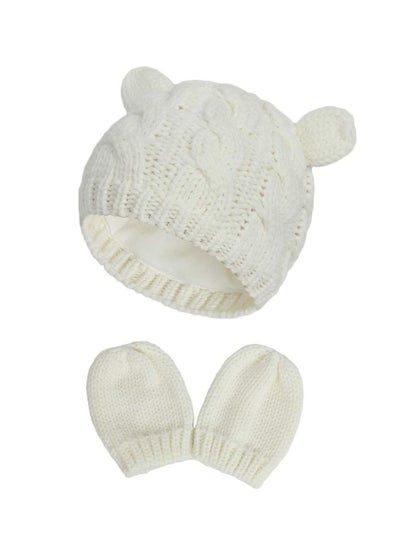 اشتري SYOSI Newborn Winter Beanie for Baby Girls Boys, with Infant Toddlers Warm Knitted Hat Gloves (0-6 Months, White and Gray) في السعودية