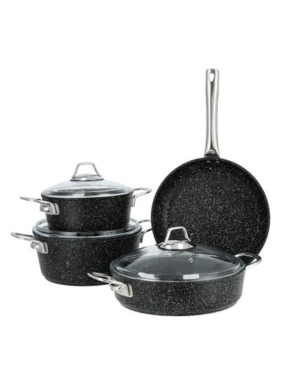 Buy Cookware set w/glass lid granite Gray stone steel handle in Saudi Arabia