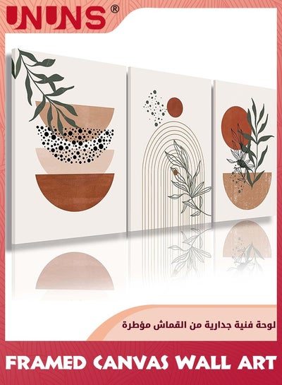 Buy Boho Wall Art Prints,Set Of 3 Boho Wall Decor,Mid Century Modern Wall Art,Natural Framed Canvas Prints Artwork For Living Room Bathroom Bedroom Wall Decor in UAE