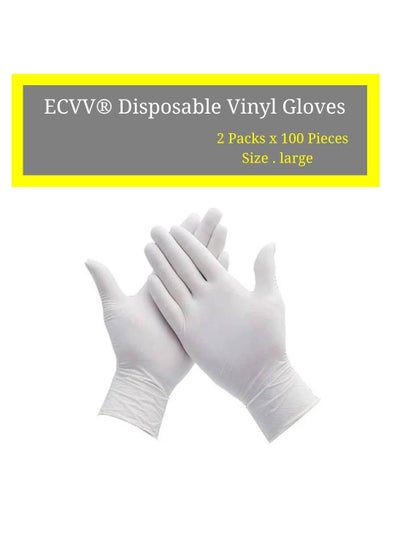 اشتري ECVV® Disposable Vinyl Gloves Transparent Clear Gloves Food Safe Gloves Powder-Free Latex-Free for Cooking House cleaning Food Prep - 2 Packs x 100 Pieces Large في الامارات