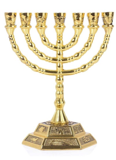 اشتري BRTAGG 12 Tribes of Menorah, 7 Branch Candle Holder (5 Inches, Gold) في الامارات