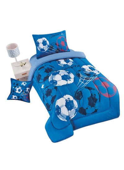 Buy 4 Piece Microfiber Comforter Set Blue Football 170X230cm in Saudi Arabia