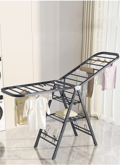 Buy Cloth Drying Foldable Stand Sturdy Clothes Dryer Three-layer Galvanized Steel Clothes Drying Rack Black in Saudi Arabia