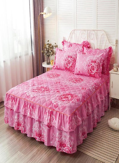 اشتري 1/3pcs 15 Inch Drop 3D Digital Floral Pattern Printed Ruffled Bed Skirt Sheets with Pillow Shames Set Soft & Comfortable Bedspread Coverlet Bed Skirts في السعودية