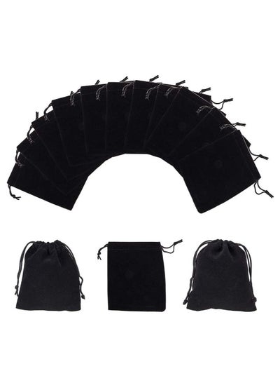 اشتري Velvet Gift Bags 9 x 12 cm Drawstring jewelry pouches for Candy Wedding Party Favor Bags Black 12 Bags في الامارات