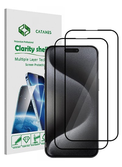 Buy 2 Pack For iPhone 15 Pro Screen Protector Scratch and Shatter Resistant Anti Bubble HD Clear Glass in UAE