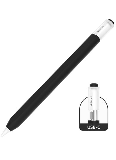 اشتري Silicone Skin Sleeve for Apple Pencil USB C, Magnetic Non-Slip Protective Cover (Black) في السعودية