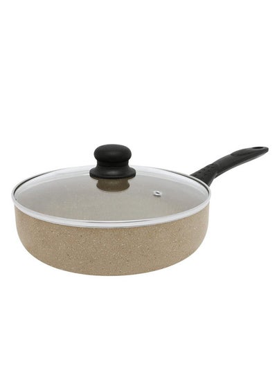 Buy Non-Stick Aluminum Deep Frying Pan With Glass Lid With Heat Resistant Handle Dark Green/Black in Saudi Arabia