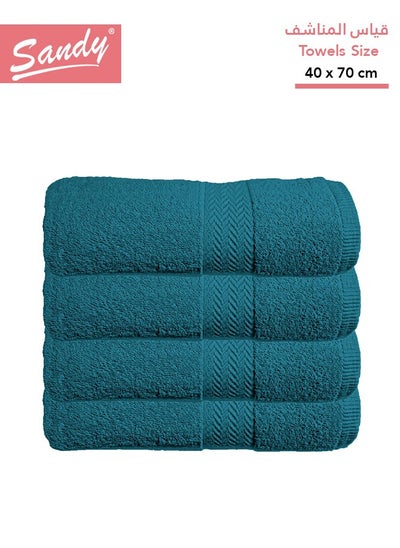 Buy Sandy Premium Hotel Quality Hand Towel 100% Cotton Made in Egypt - 600 GSM, Soft Quick Drying and Highly Absorbent (4 Pack - 40x70 cm) - Teal in Saudi Arabia