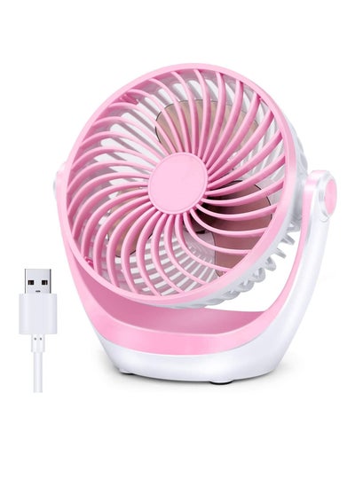 اشتري 3 Speed Strong Wind Cooling Portable 360° Rotatable Mini Desktop Fan Ultra Quiet Operation Desktop Small Suitable for Desktop, Home, Office, Car, Outdoor Travel (Pink) في الامارات