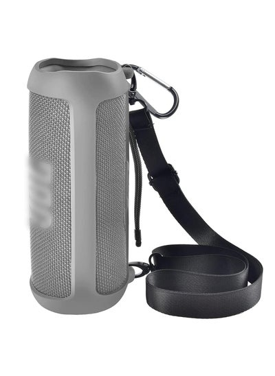 اشتري Silicone Case for JBL FLIP 6 Waterproof Portable Bluetooth Speaker, Gel Soft Skin Rubber Cover, Travel Carrying Storage Bag Pouch with Shoulder Strap and Carabiner (Gray) في السعودية