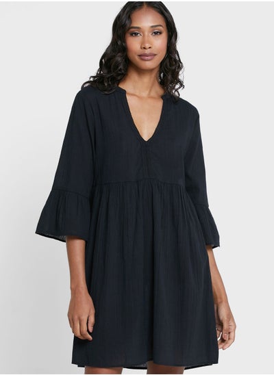 Buy V-Neck Pleat Detail Dress in Saudi Arabia