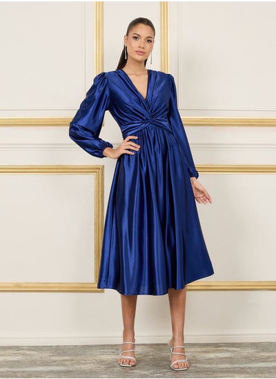 Buy Satin Front Twist A-Line Midi Dress in Saudi Arabia