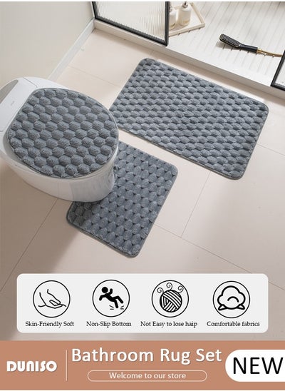 Buy 3 Piece Bathroom Rug Set Includes Bath Rug, Contour Mat and Toilet Lid Cover, Super Soft Water Absorbent & Non-Slip Bath Mats for Bathroom Floor, Tub and Shower Room, Machine Washable in UAE