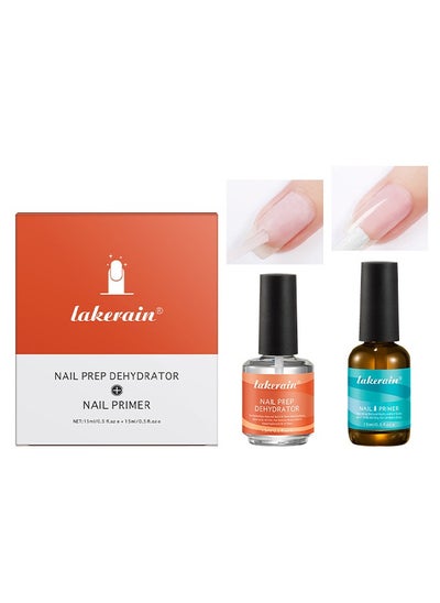 Buy 15ml Gel Nail Polish Nail Dehydrator and Primer, 2 Pcs Acid Free Natural Nail Prep Dehydrate & Bond Primer Nail Bond, Air Dry Superior Bonding Primer for Acrylic Powder Nail Supplies Set in UAE