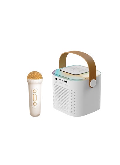 Buy A1 wireless Bluetooth speaker microphone audio integrated microphone home karaoke outdoor singing children family ktv White [single wheat suit]] in UAE