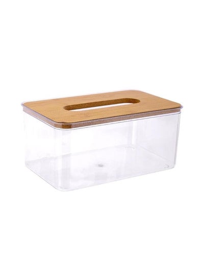 Buy Tissue storage box with wooden cover acrylic for kitchen bathroom living room 10 23.5 13.5 cm transparent in Egypt