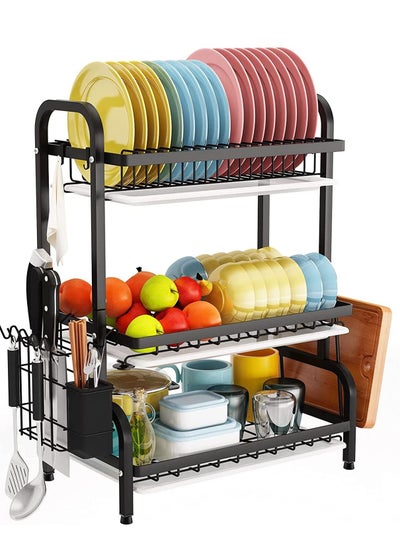 Buy Dish Drying Rack 3-Tier Dish Rack Drainboard Set Large Rust-Proof Dish Drainer with Drip Tray Knife Holder Cutting Board Holder for Kitchen Dish Strainers Dish Dryer Rack in UAE