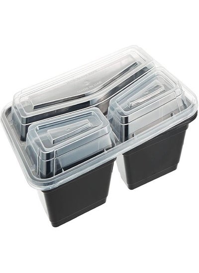 Buy Microwave Container Black 3 Compartment with Lid 12 Pieces in UAE