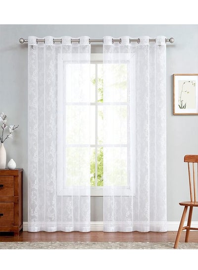 Buy 2-Piece Rose Lace Light Filtering Sheer Window Curtains for Bedroom Living Room White in Saudi Arabia