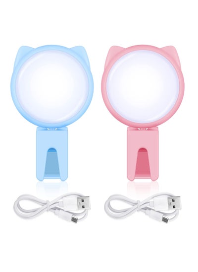 اشتري Selfie Ring Light Clip on Mini Rechargeable 9 Level Adjustable Brightness Portable Fill for Phone Laptop Video Photography Girl Makes up (Pink, Blue) في الامارات