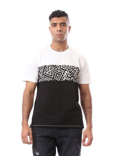 Buy Bi-Tone White & Black Solid With Patterned Regular Tee in Egypt