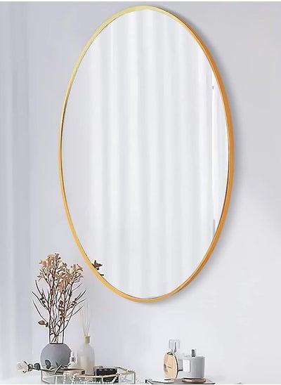 Buy Oval Shaped Wall Mounted Hanging or Against Wall Golden Frame Dressing Make-up Mirrors for Entryway Bedroom and Bathroom in UAE