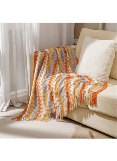 Buy Boho Throw Blanket, Home Decor Stripe Woven Blanket with Tassels, Super Soft Cozy Lightweight Warm for Chair Bed Couch Decorative, Knit Throw Blankets 127x180cm Orange in Saudi Arabia