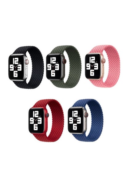 اشتري 5pc Pack Nylon Braided Band/Strap for Apple WatchAllSeries Compatible with 45mm/44mm/42mm/49mm Medium Size145mmto155mmBlack/Blue/Green/Red/Pink في الامارات