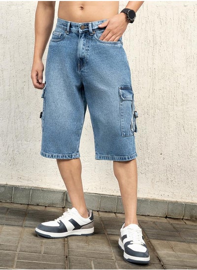 Buy Mid Rise Cargo Denim Shorts in Saudi Arabia