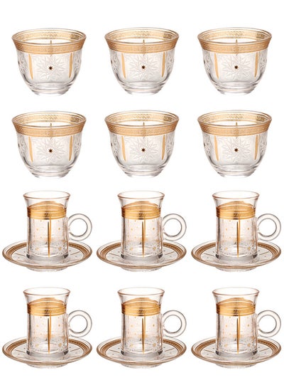 Buy 18-Piece Tea & Coffee Glass Set Clear/Gold, Serve for 6 in Saudi Arabia