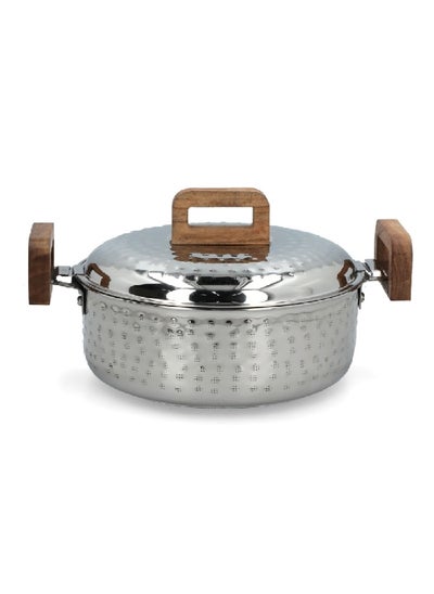 Buy Hammered Design Classic Casserole Hotpot Silver and Brown 5 L PS-19807 in Saudi Arabia