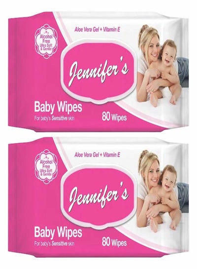 اشتري Baby Wipes For Sensitive Skin With Aloevera & Vitamin E 80S Pack Of 2S في الامارات
