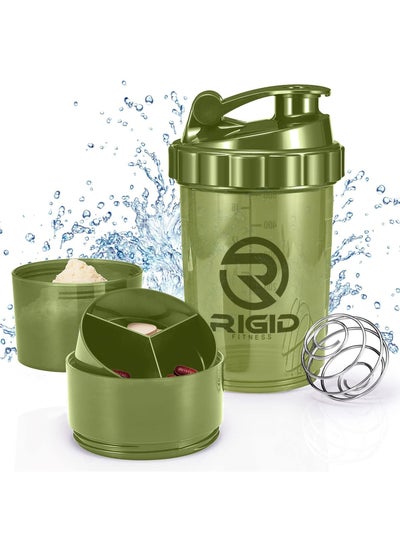 اشتري Protein Shaker Bottle - Leak-Proof Mixer Bottle with Powder and Pill Storage Compartments - Healthy Gym Shaker BPA Free Shaker Suitable for Gym & Outdoor (Light Green- Transparent) 500ml في السعودية
