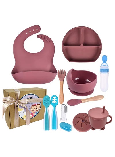 Buy Baby Feeding Set 11-Piece, Baby Led Weaning Utensils Set Includes Suction Bowl and Plate, Baby Spoon and Fork, Sippy Cup with Straw and Lid, Spoon Set Stage 1 and Stage 2, Food Feeder, Gift Packaging in UAE