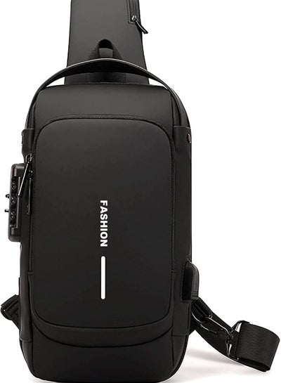 Buy Anti theft Crossbody Sling Bag Waterproof Chest Daypack with USB Charging Shoulder Backpack for Men Women Black in UAE