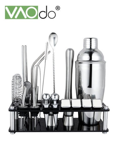 Buy 25PCS Cocktail Shaker Set Stainless Steel Bartender Kit with Acrylic Stand Professional Bar Tools for Drink Mixing Home Bar Party Include 4 Whiskey Stones in UAE