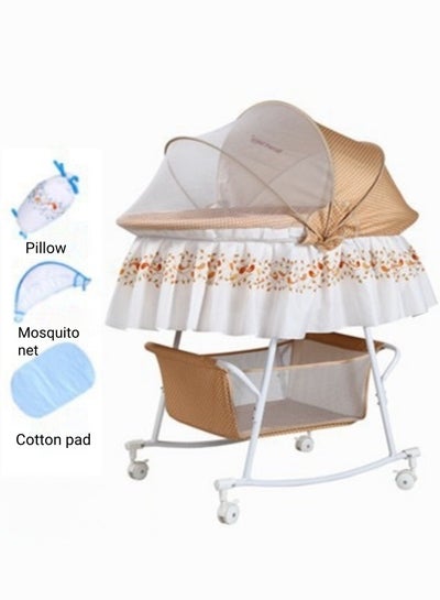 Buy Multifunctional Soothing Baby Cradle Bed Newborn Bed Rocking Bed With Mosquito Net ,Pillows, Cotton Pads and Roller Sleeping Basket in Saudi Arabia