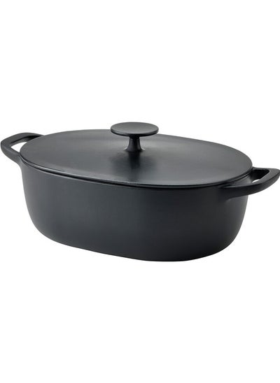 Buy Casserole With Lid Enamelled Cast Iron Matt Black 6.5 L in Saudi Arabia