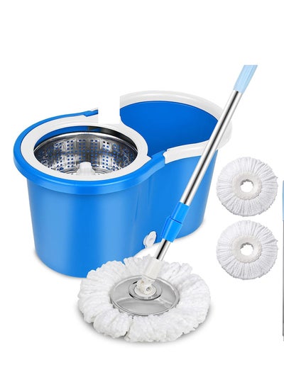 Buy Spin Mop Stainless Steel With Bucket Blue/White in UAE
