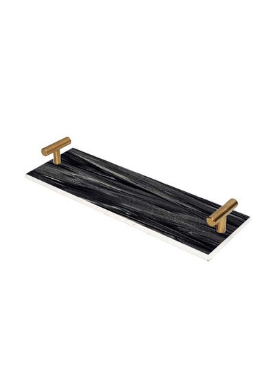 Buy Decorative Acrylic Serving Tray with Gold Color Metal Handles Dark Painted 10x30cm in Saudi Arabia